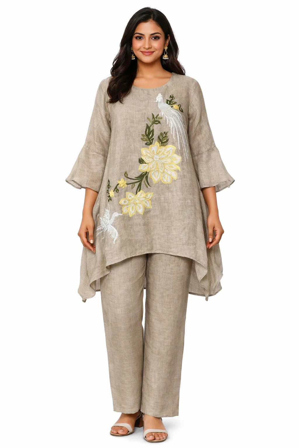 Women Beige Floral Dress Set